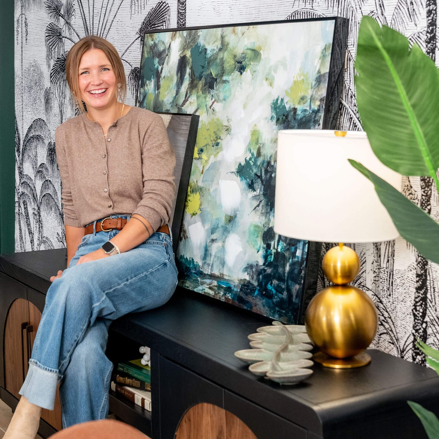 Influencer DIY Squid sitting on a credenza with home decor
