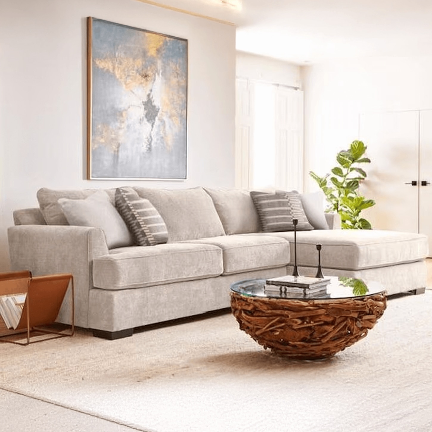 Michael Nicholas Designs Dahlia 2-Piece Sectional with Right-Facing Chaise in Coconut Parchment
