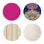 Grand millennial color swatches including pink, light pink, cream stripes, and a colorful pattern