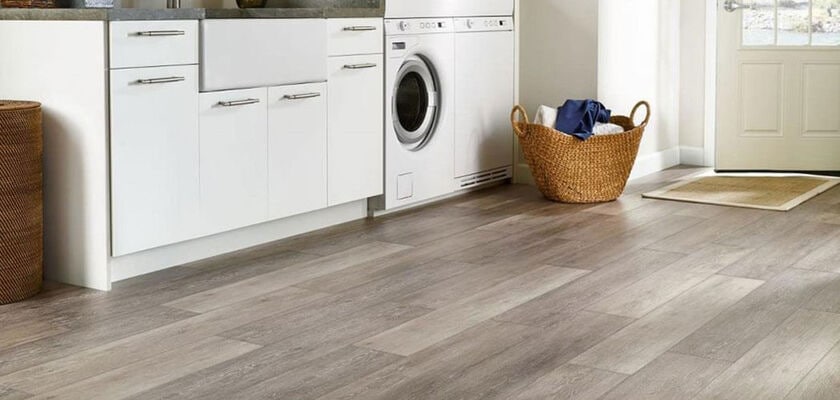 laundry room scene with vinyl floors