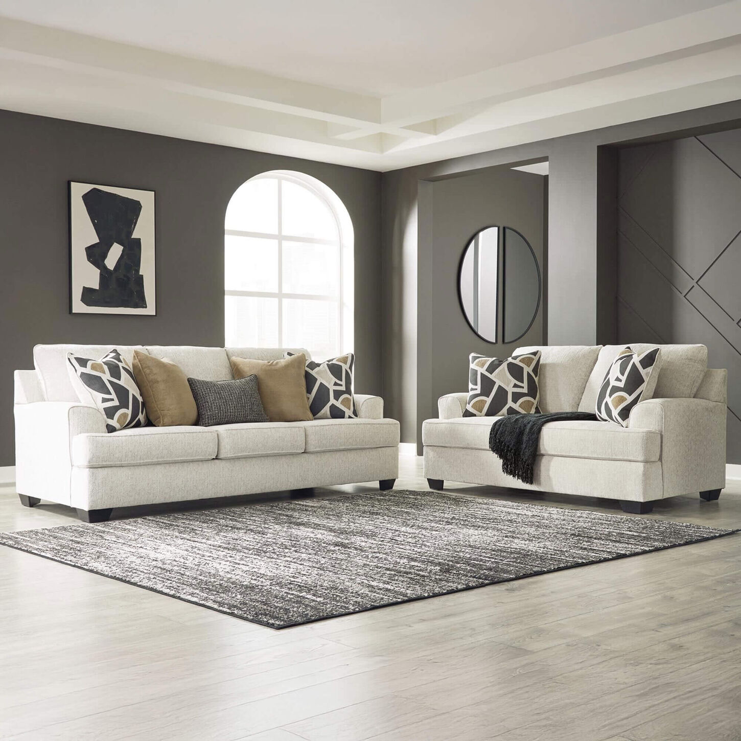 Ashley Heartcort Stationary Sofa and Loveseat Set in Quartz
