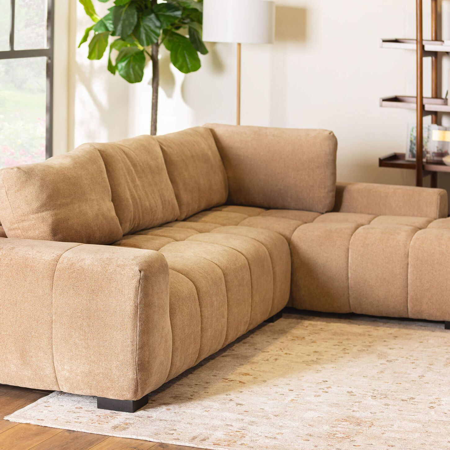 Pacific Landing Octavia 2-Piece Stationary Right Facing Sectional in Camel