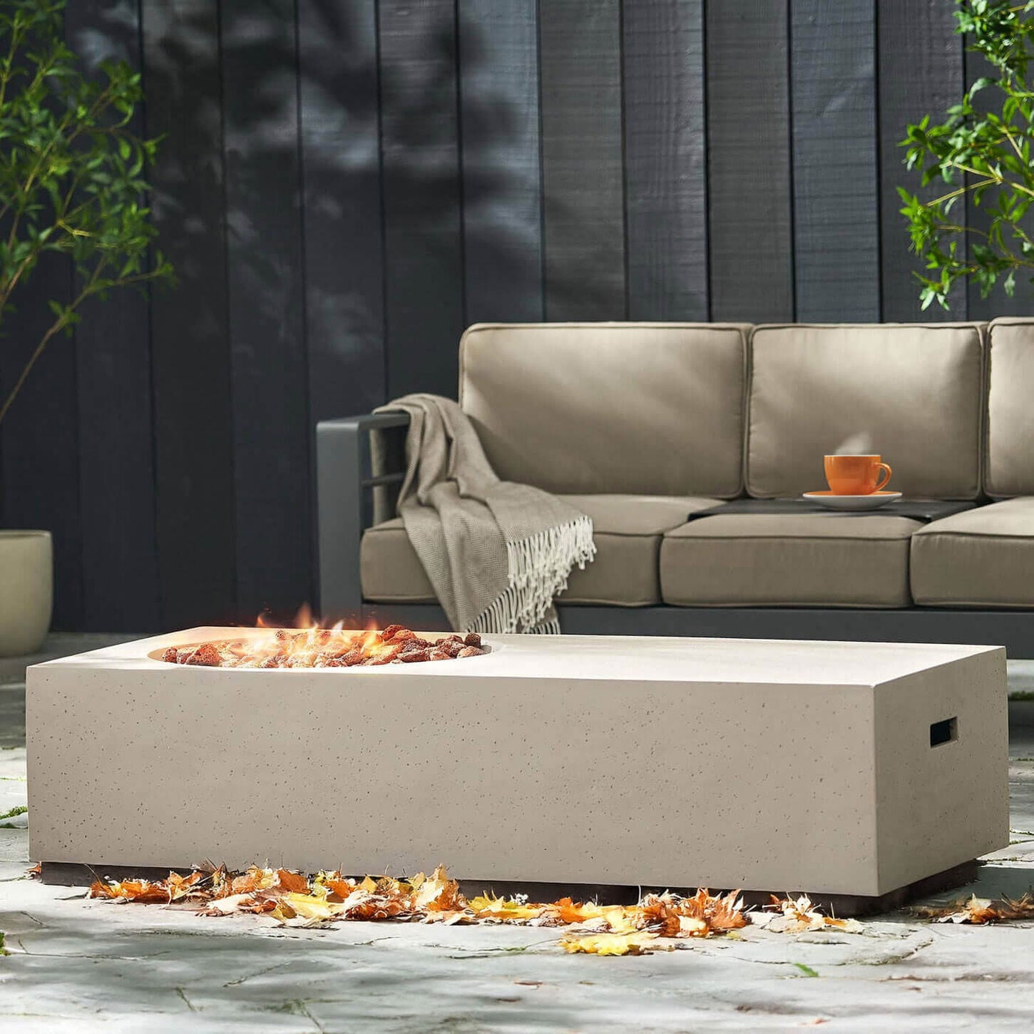 Hearth and Haven Rectangle MgO Concrete Fire Pit in Light Grey