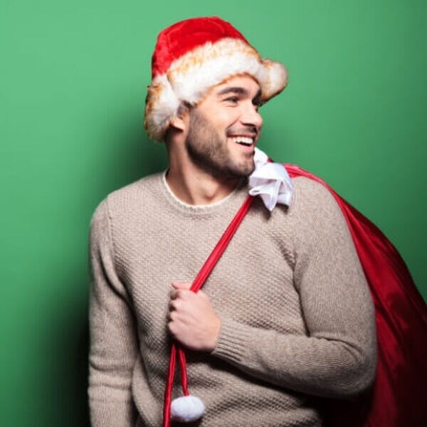Man with holiday stuff on