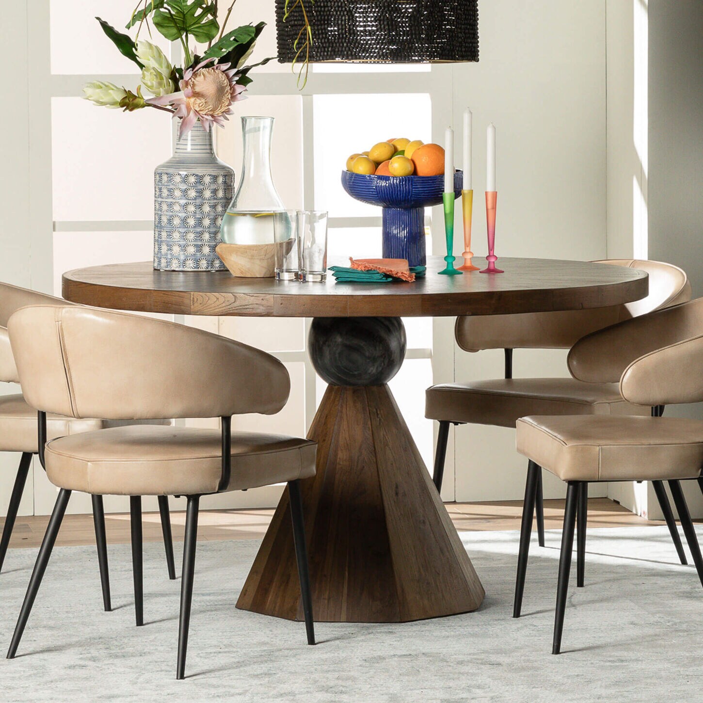 Pedestal dining table with 4 chairs
