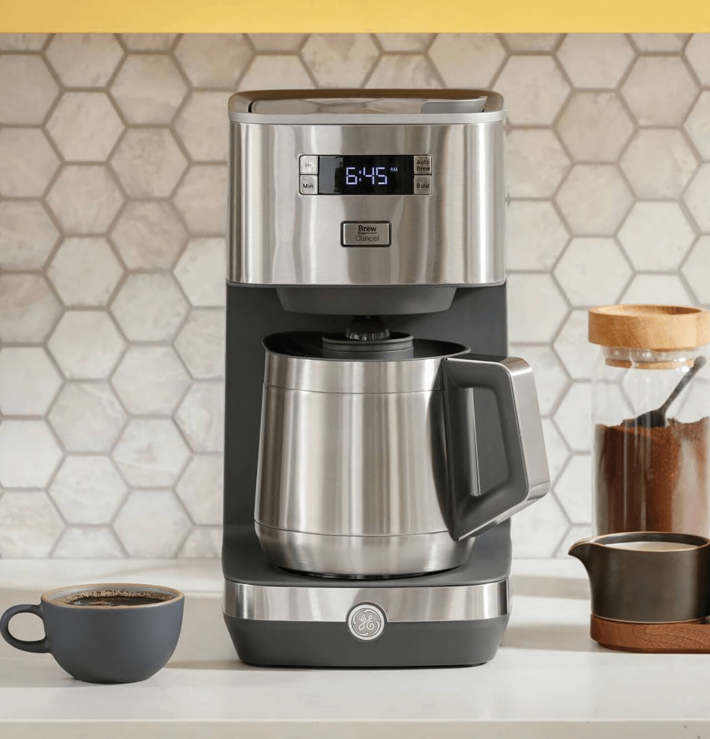 A coffee maker on a kitchen countertop 