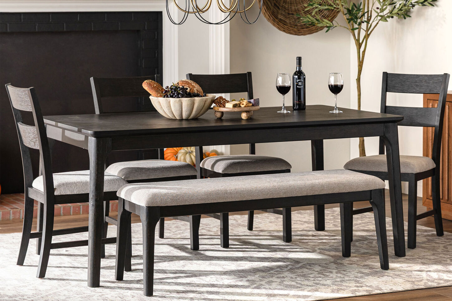 Black dining table set with fall and harvest decor