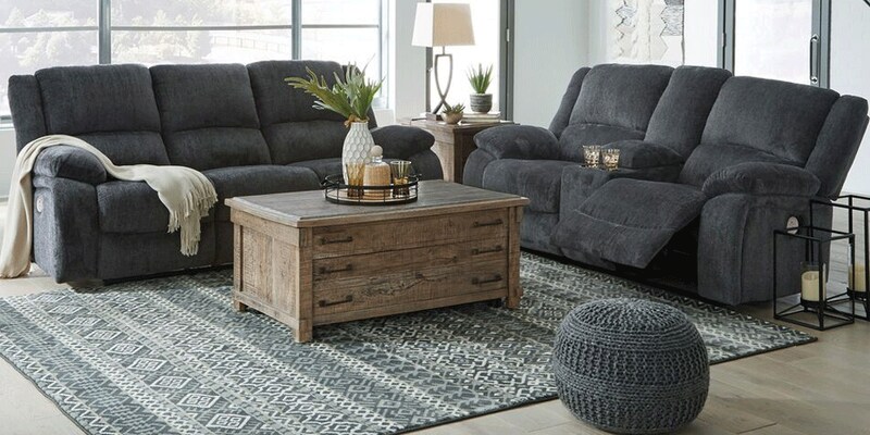 Signature Design by Ashley Draycoll Power Reclining Loveseat with Console in Slate