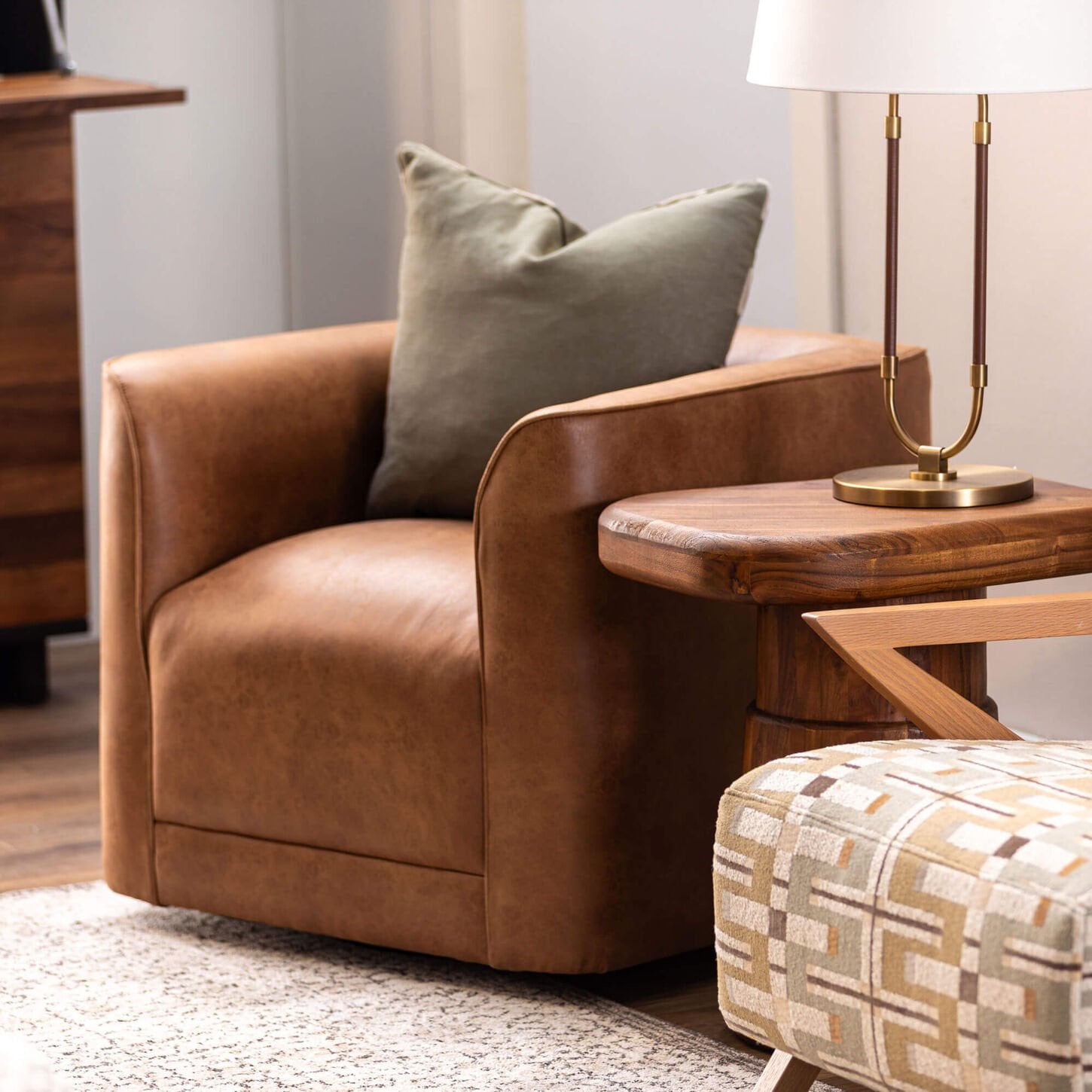 Leather brown accent chair