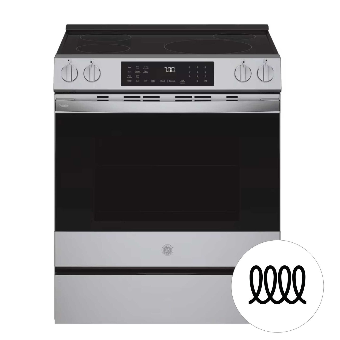 GE Profile induction range in stainless steel