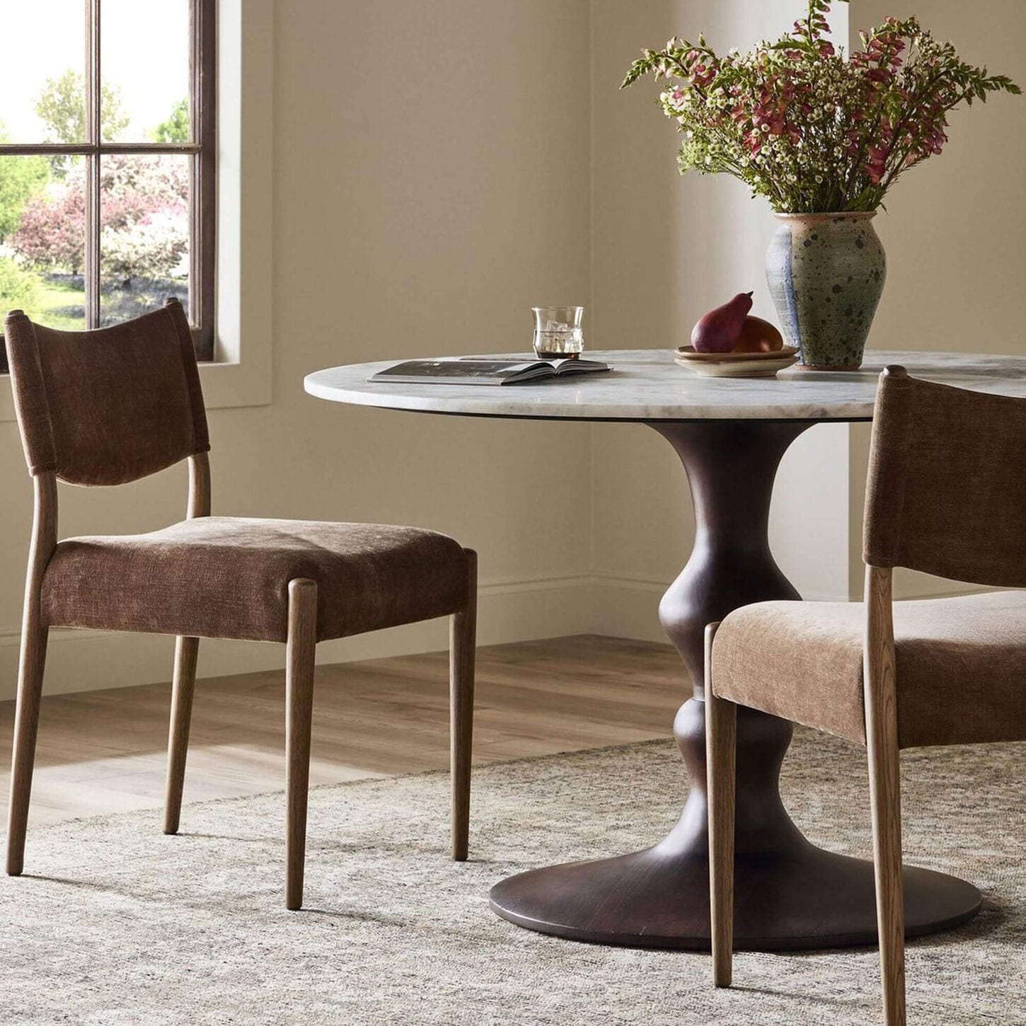Four Hands Jayla Armless Dining Chair with Altair Mushroom Fabric in Toasted Oak