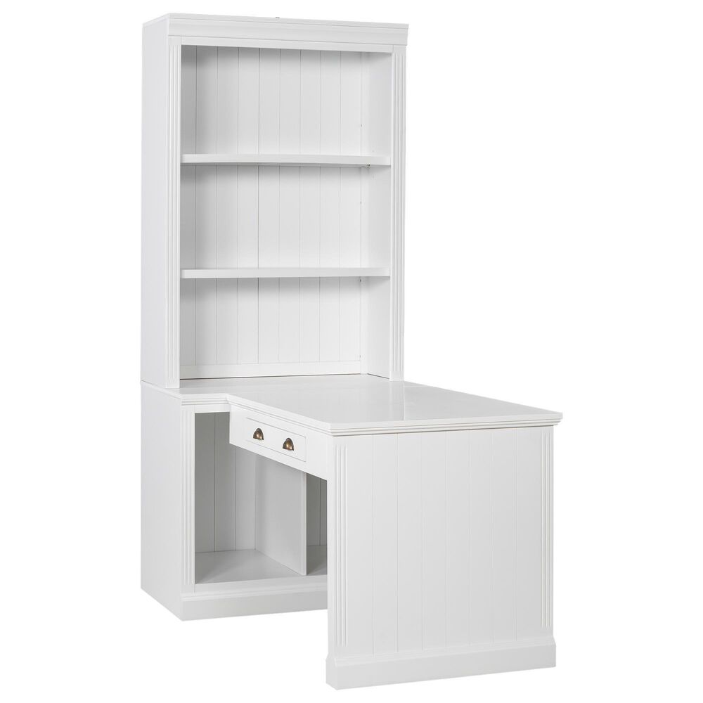 Hearth and Haven Writing Desk with Open Bookshelf and LED Lighting in White, , large