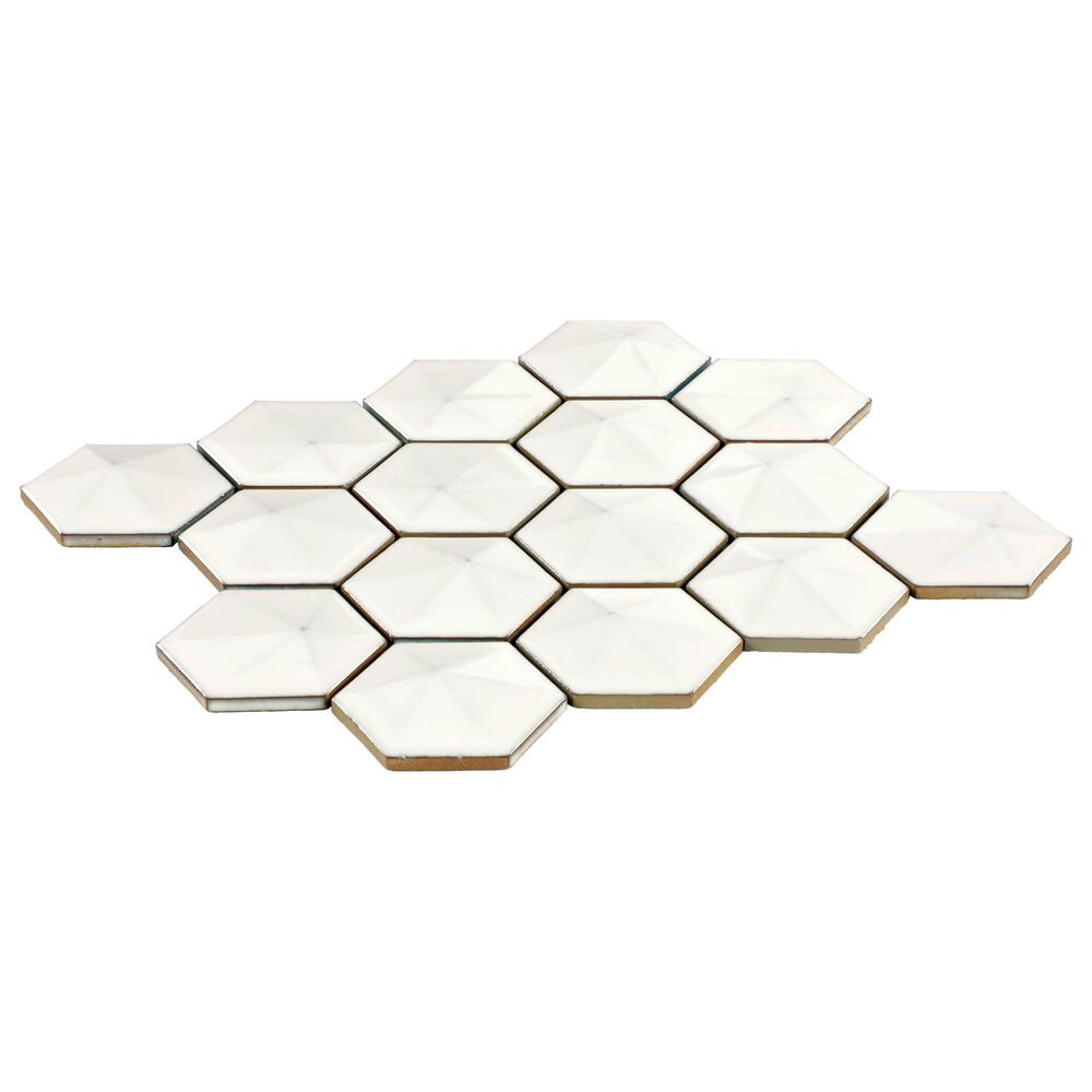 Dal-Tile Artefino Jewel Oyster 3" Pyramid Hexagon Apex on 11" x 12" Porcelain Mosaic Sheet, , large