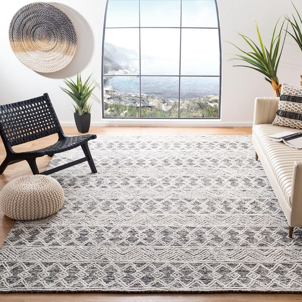 Safavieh Micro-Loop MLP203A 9&#39; x 12&#39; Ivory and Black Area Rug, , large