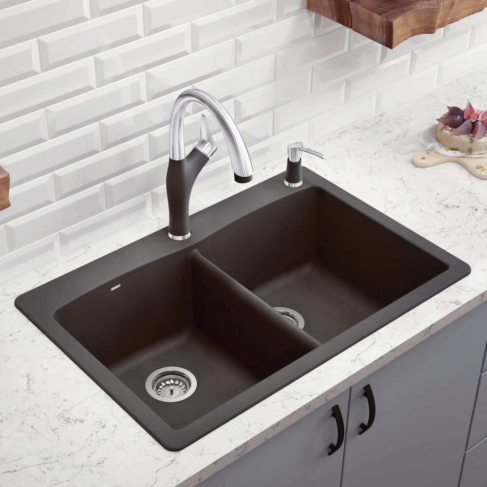 Blanco Diamond Equal Double Dual Mount Kitchen Sink in Cinder, , large
