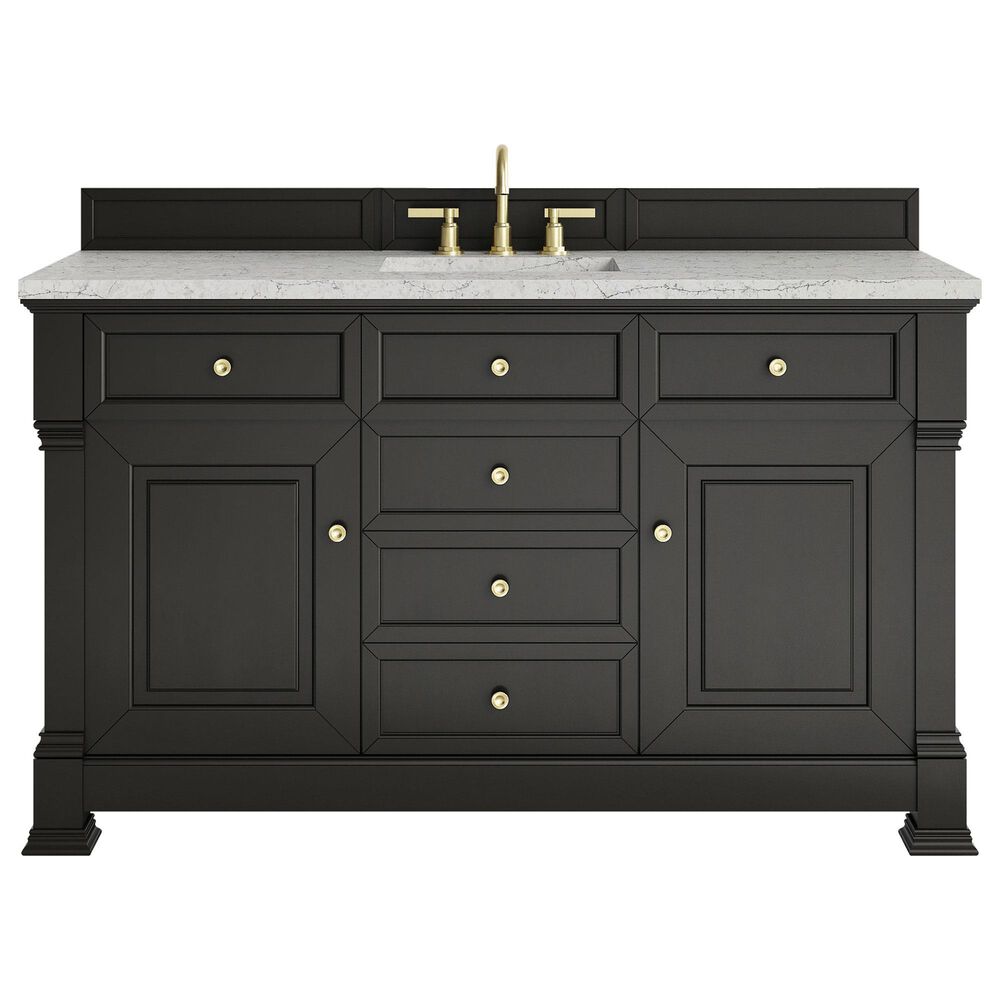 James Martin Vanities Brookfield 60" Single Bathroom Vanity in Black Onyx with 3 cm Eternal Jasmine Pearl Quartz Top, Rectangle Sink and FreePower Wireless Charger, , large