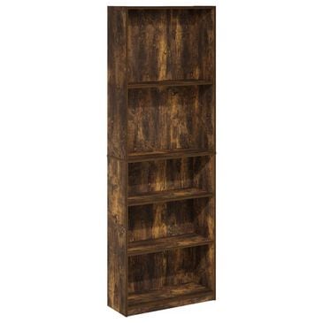 HOMLUX 5-Tier Display Bookshelf with Adjustable Shelves in Amber Pine, , large