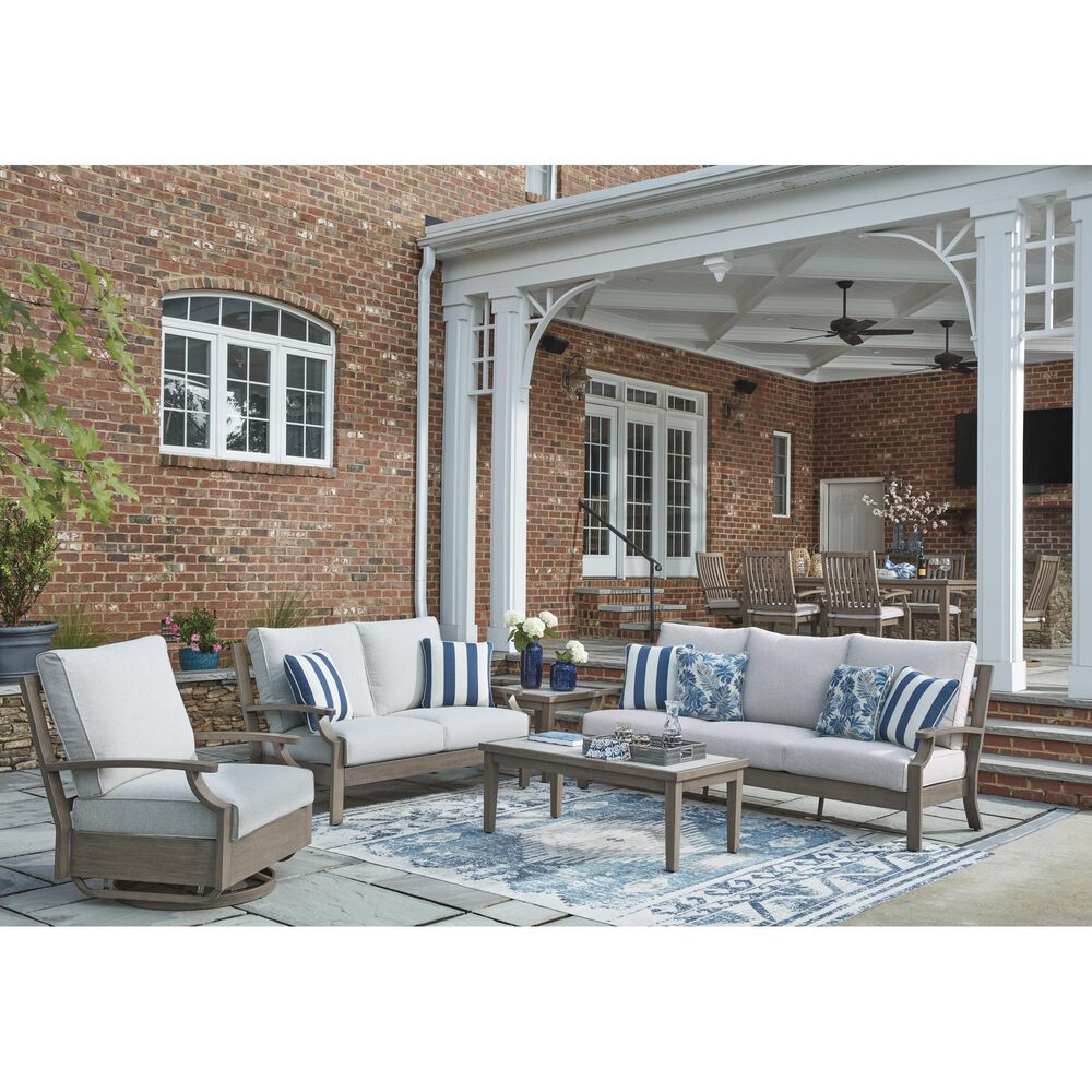 Ashley Rainier Ranch Outdoor Sofa with Beige Cushion in Brown, , large