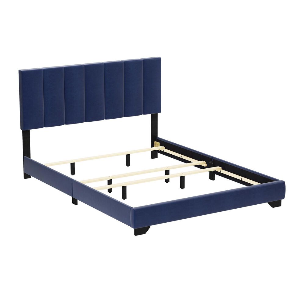 Richlands Furniture Reece Queen Upholstered Panel Bed in Sapphire Blue, , large