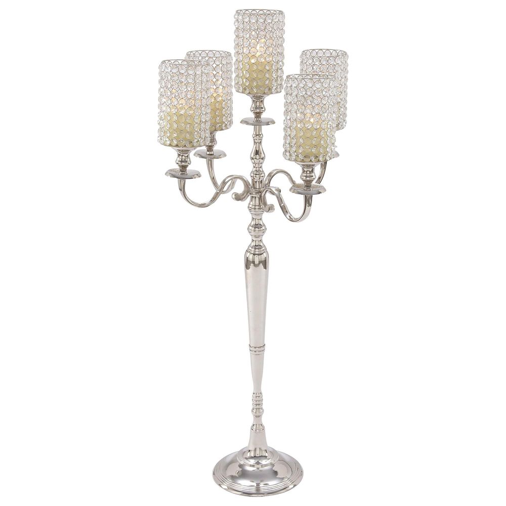 Maple and Jade Traditional 44" Glam Aluminum Hurricane Lamp in Silver, , large