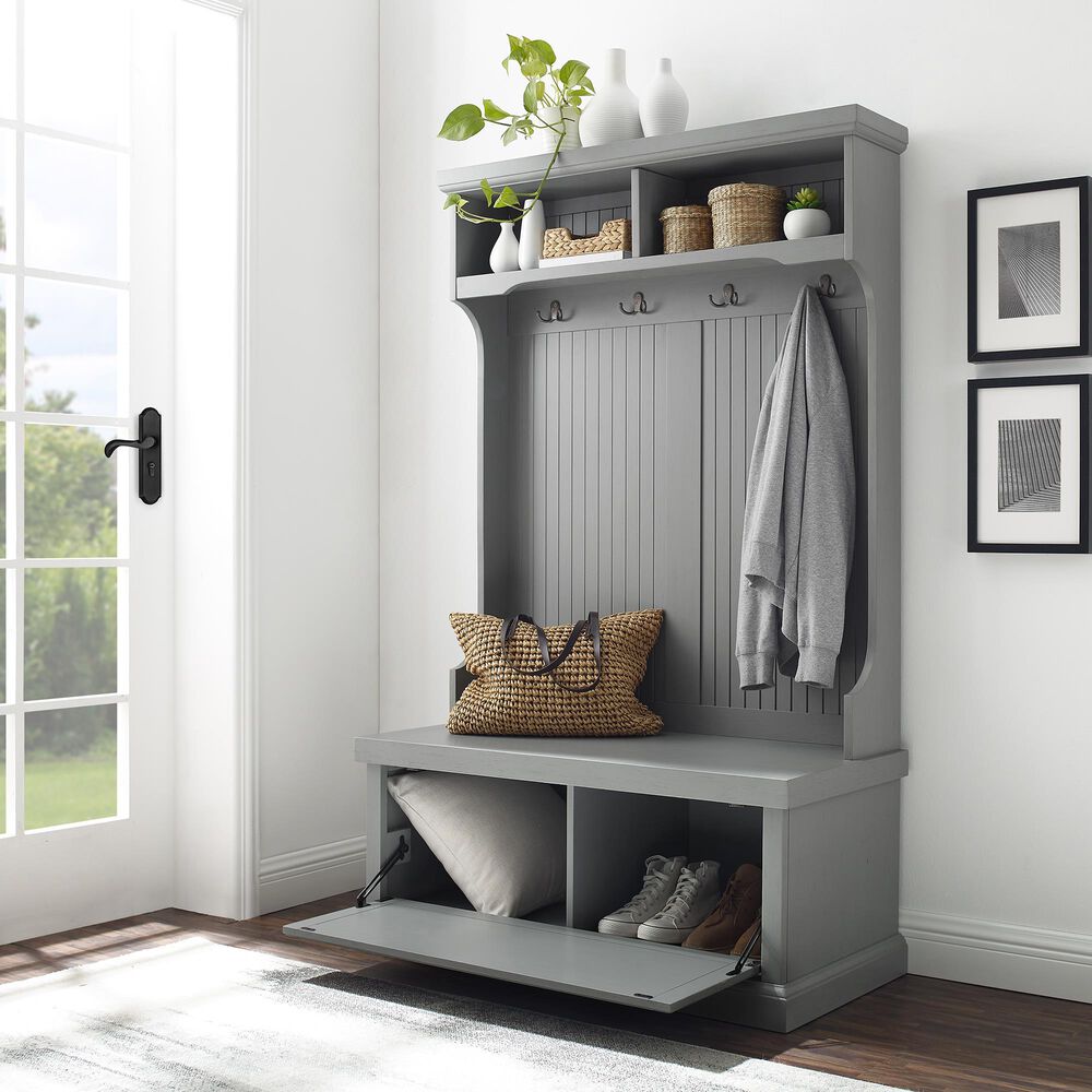 Crosley Furniture Seaside Hall Tree in Distressed Gray NFM