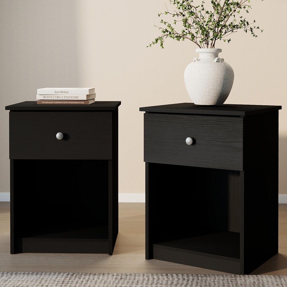 HOMLUX 1-Drawer Modern Nightstand with Knob Handle in Black Oak (Set of 2), , large