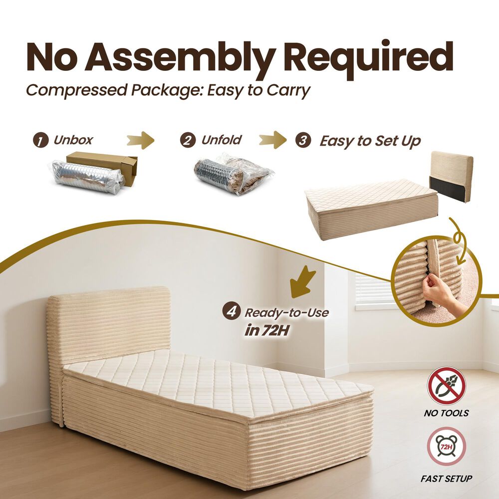 HOMLUX Plush Twin Mattress with Beige Headboard, , large