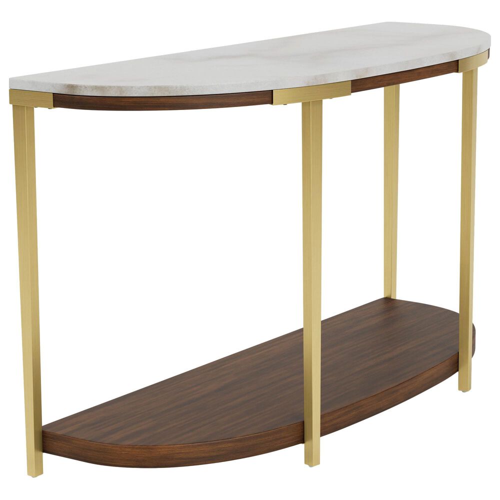 Riverside Furniture Emery Demilune Sofa Table in Smoked Cherry and Bronze, , large