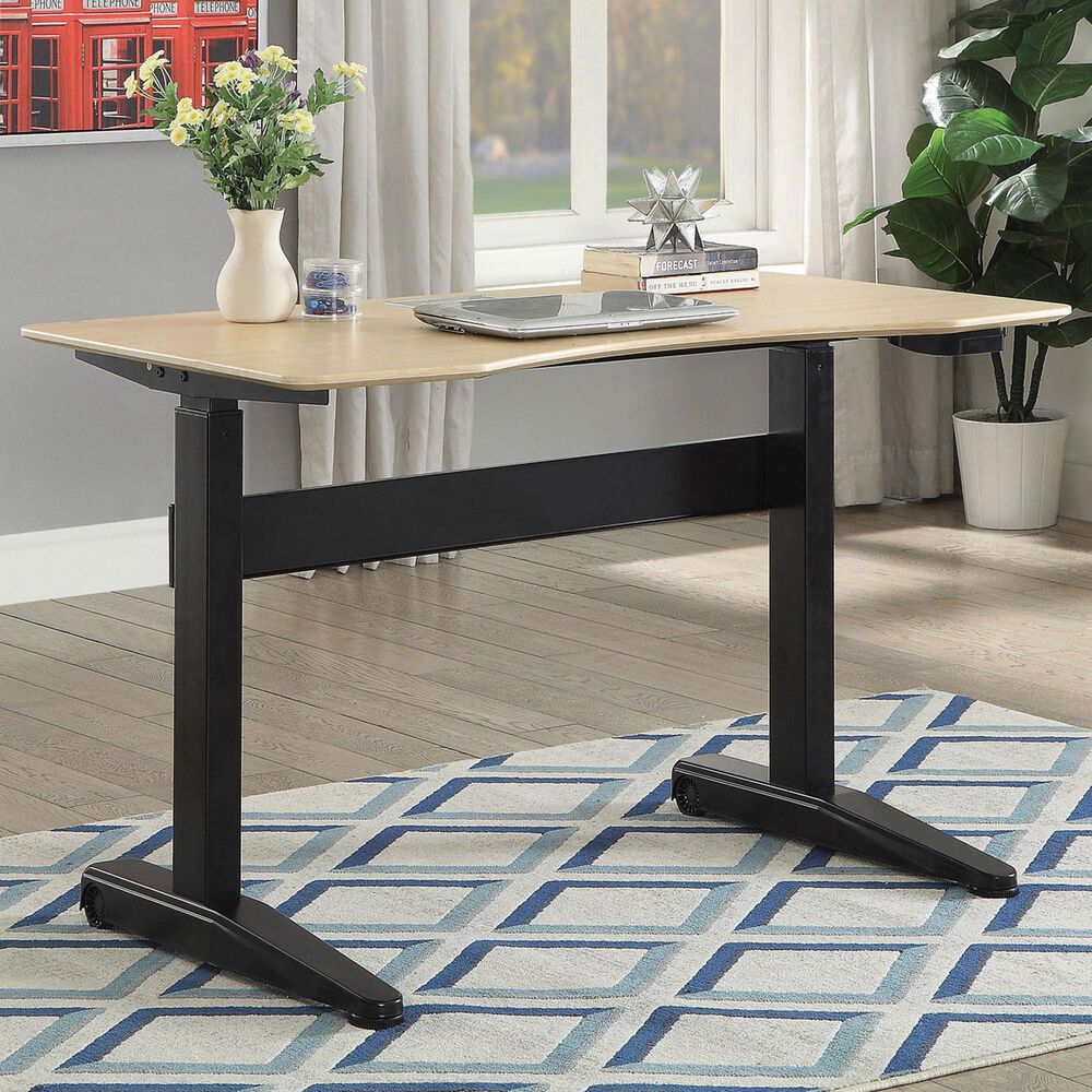 Furniture of America Pope Small Lift Computer Table in Black/Oak, , large
