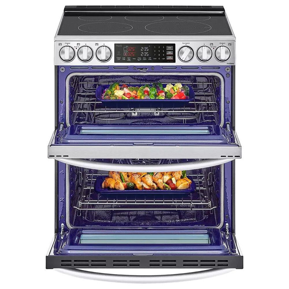 LG 2-Piece Kitchen Package with 7.3 Cu. Ft. Smart Slide-In Double Oven Electric Range and 2.1 Cu. Ft. Smart Over-the-Range Microwave in Printproof Stainless Steel, , large