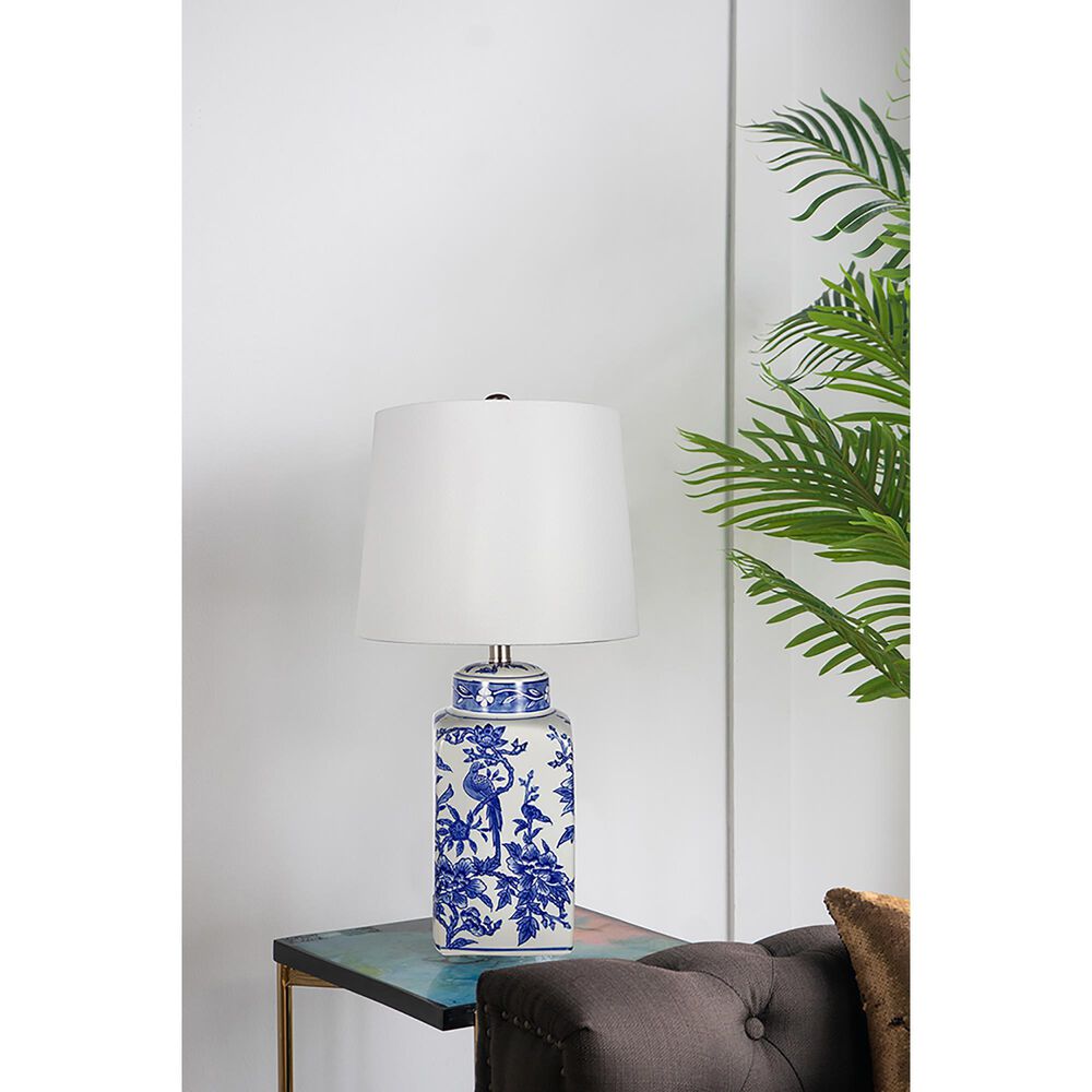 A&amp;B Home Flower Bird Table Lamp in Blue and White, , large