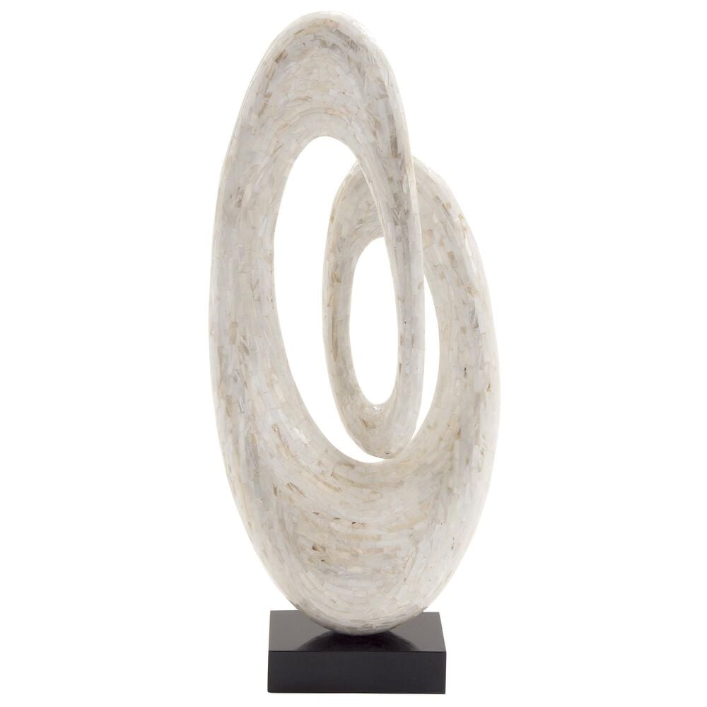 Maple and Jade Pearl Shell Abstract Swirl Decorative Sculpture in Polished White and Black, , large