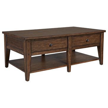 Belle Furnishings Lake House 2-Drawer Cocktail Table in Rustic Brown Oak, , large