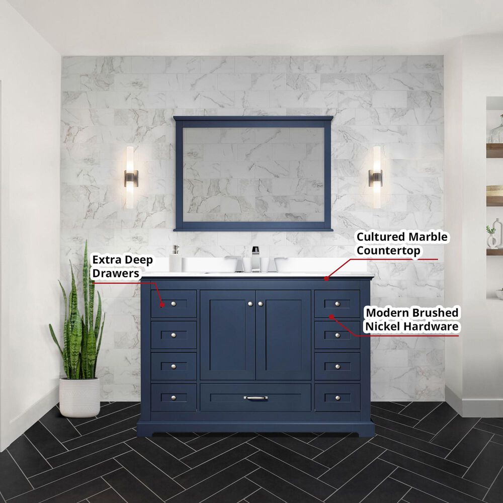 Lexora Home Dukes 48&quot; Single Bathroom Vanity in Navy Blue with 2 cm White Quartz Top and Rectangular Sink, , large