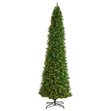 Nearly Natural Inc 12" Slim Mountain Pine Christmas Tree with White LED Lights, , large