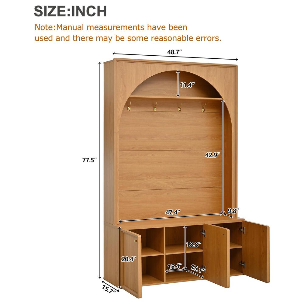 HOMLUX 4-Hook Hall Tree with Entryway Storage Bench in Natural, , large