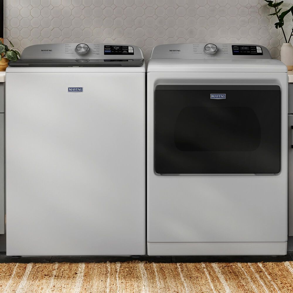Maytag 5.2 Cu. Ft. Smart Pet Pro Top Load Agitator Washer and 7.4 Cu. Ft. Smart Electric Top Load Dryer Laundry Pair in White, , large