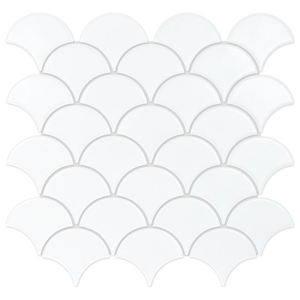 Emser Impact White 3" x 3" Scalloped on 11" x 12" Porcelain Mosaic Sheet, , large