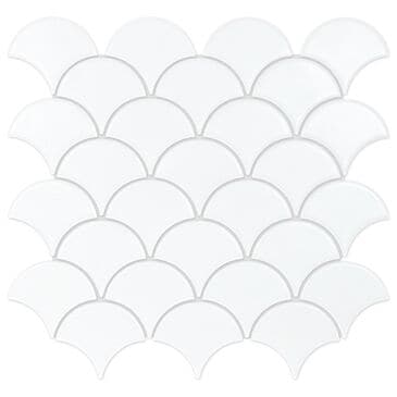 Emser Impact White 3" x 3" Scalloped on 11" x 12" Porcelain Mosaic Sheet, , large