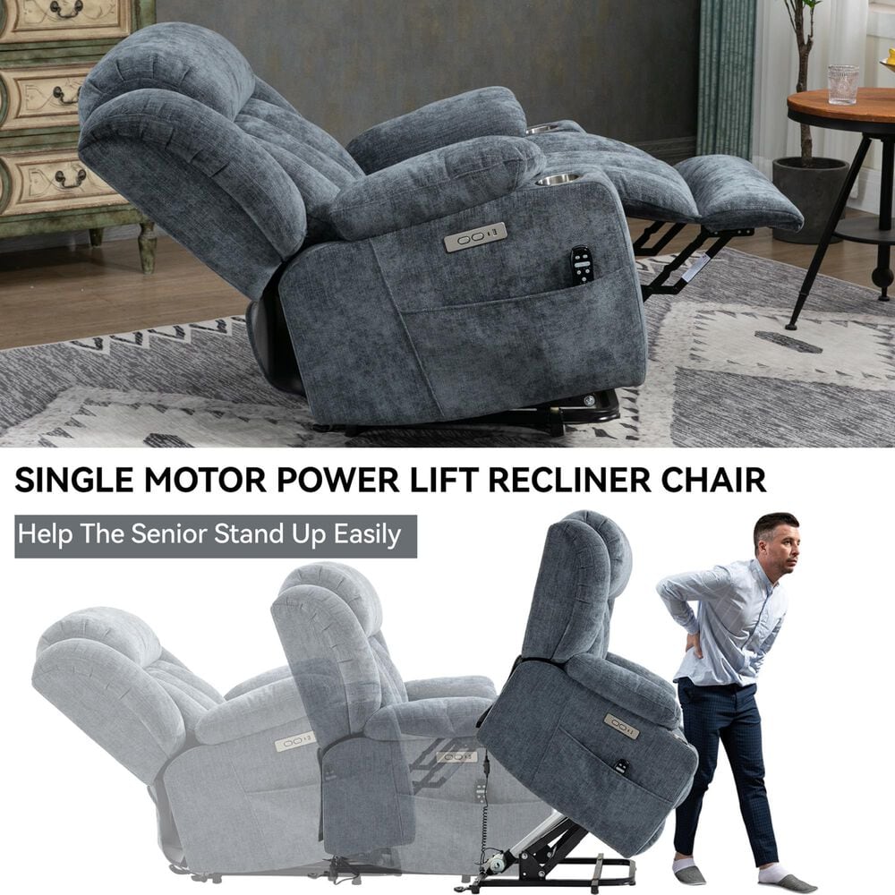 Hearth and Haven Power Lift Recliner in Blue, , large