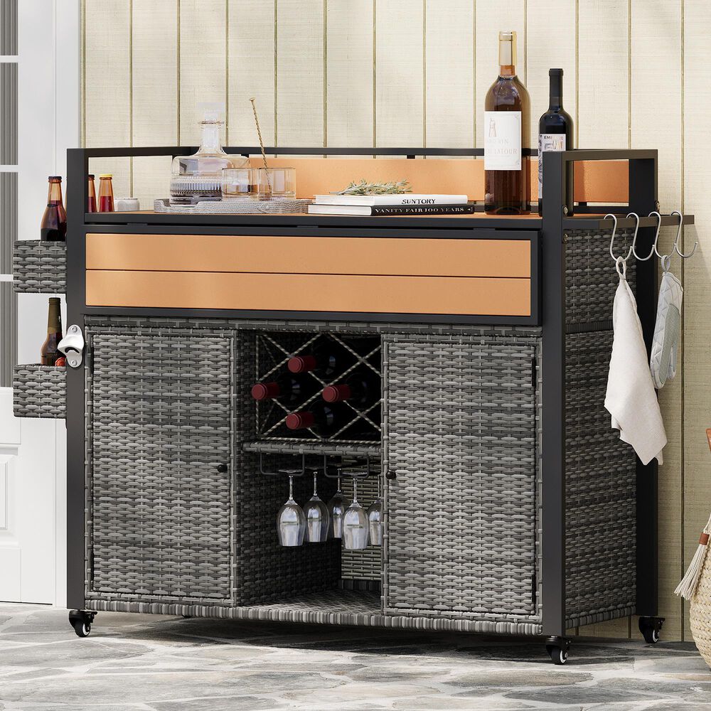 HOMLUX 53" Wicker Outdoor Kitchen Island in Grey, , large