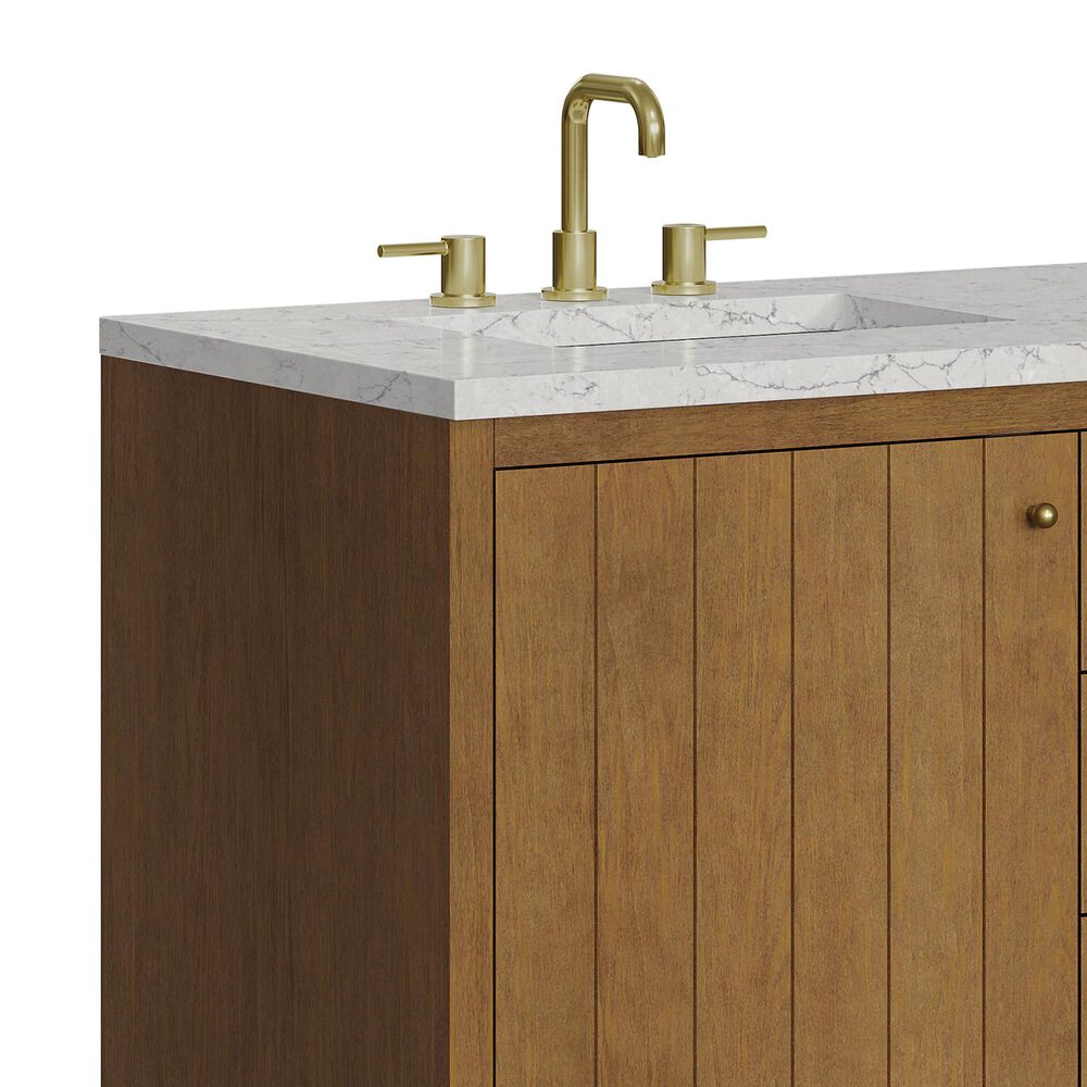 James Martin Hudson 60" Double Bathroom Vanity in Honey Oak with 3 cm Eternal Jasmine Pearl Silestone Top and Rectangular Sinks, , large