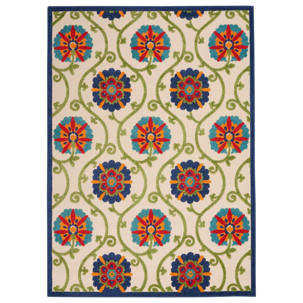 Nourison Aloha ALH19 9"6" x 13" Blue and Multicolor Indoor/Outdoor Area Rug, , large