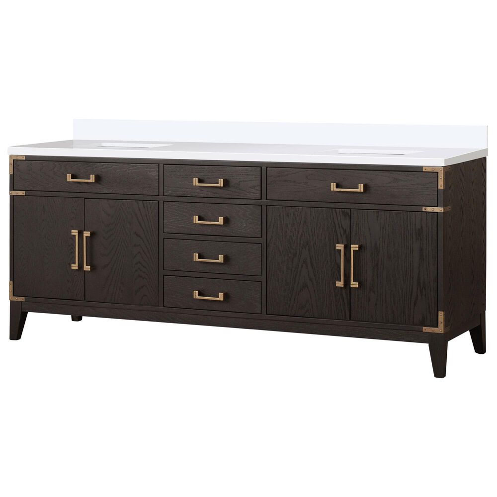 Lexora Home Laurel 80" Double Bathroom Vanity in Brown Oak with White Quartz Top and Rectangular Sinks, , large