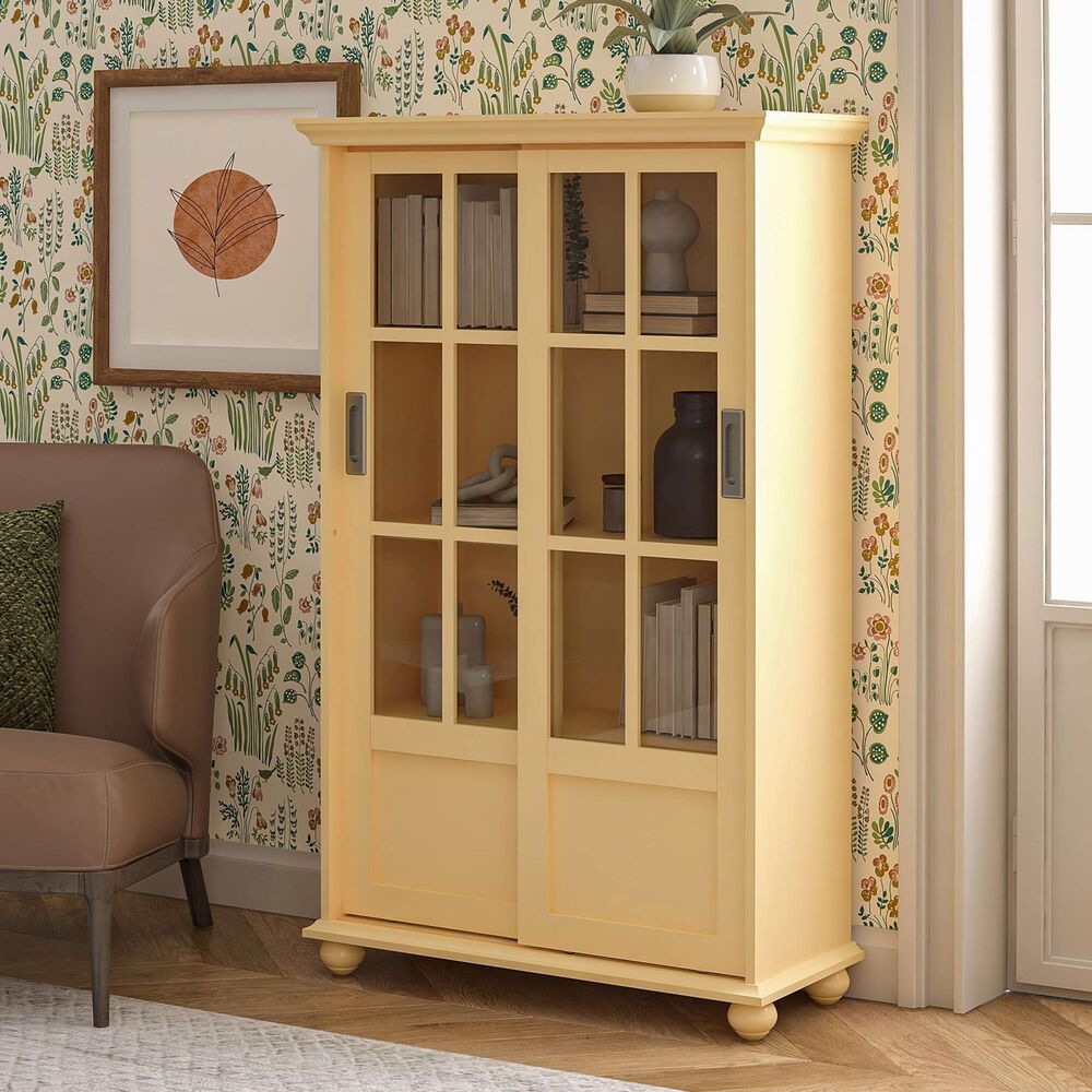 DHP Abbeywood Bookcase with Sliding Glass Doors in Sunlight Yellow, , large