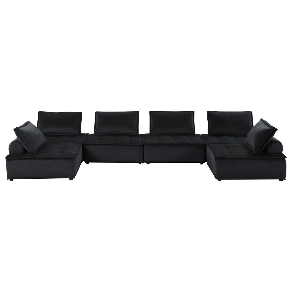 HOMLUX Anna 6-Piece Stationary Sectional Sofa in Black Velvet, , large