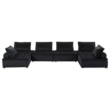 HOMLUX Anna 6-Piece Stationary Sectional Sofa in Black Velvet, , large