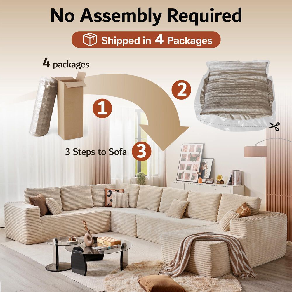 HOMLUX 4-Piece Mod U-Sectional with Chaise in Beige, , large