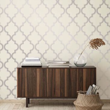 Tempaper Marrakesh Cream & Metallic Silver Peel and Stick Wallpaper, , large