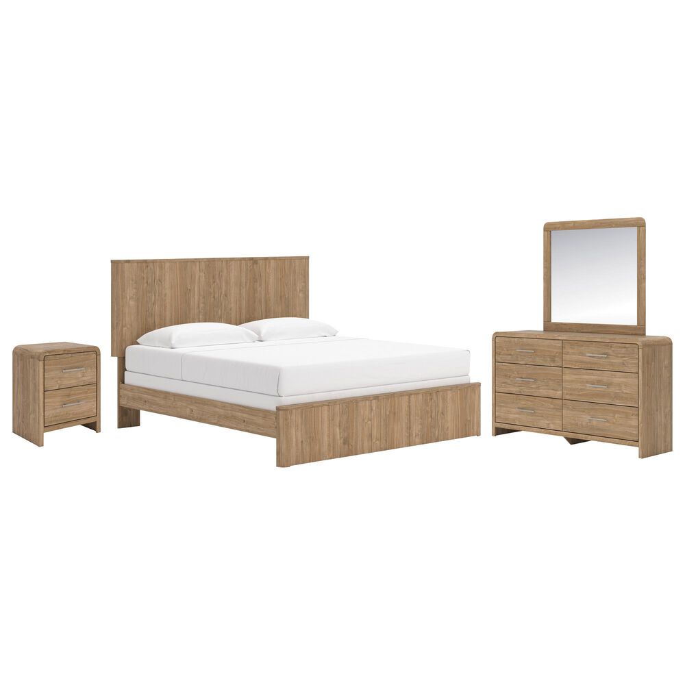 Ashley Gramburg 4 Piece King Panel Bedroom Set in Warm Brown, , large